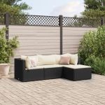 Set mobilier relaxare grădină 4 piese cu perne poliratan negru GartenMobel Dekor