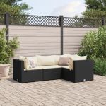 Set mobilier relaxare grădină 4 piese cu perne poliratan negru GartenMobel Dekor