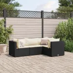 Set mobilier relaxare grădină 4 piese cu perne poliratan negru GartenMobel Dekor