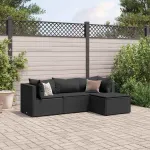 Set mobilier relaxare grădină 4 piese cu perne poliratan negru GartenMobel Dekor