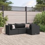 Set mobilier relaxare grădină 4 piese cu perne poliratan negru GartenMobel Dekor