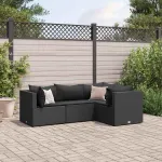 Set mobilier relaxare grădină 4 piese cu perne poliratan negru GartenMobel Dekor