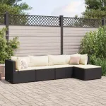 Set șezlonguri de grădină, 5 piese, cu perne, negru, poliratan GartenMobel Dekor