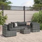 Set mobilier de grădină cu perne, 6 piese, gri, poliratan GartenMobel Dekor