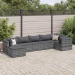 Set mobilier de grădină cu perne, 7 piese, gri, poliratan GartenMobel Dekor