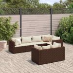 Set mobilier de grădină cu perne, 7 piese, maro, poliratan GartenMobel Dekor