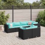 Set mobilier de grădină cu perne, 7 piese, negru, poliratan GartenMobel Dekor