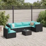 Set mobilier de grădină cu perne, 7 piese, negru, poliratan GartenMobel Dekor