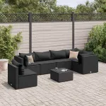 Set mobilier de grădină cu perne, 7 piese, negru, poliratan GartenMobel Dekor