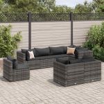 Set mobilier de grădină cu perne, 8 piese, gri, poliratan GartenMobel Dekor