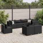 Set mobilier de grădină cu perne, 8 piese, negru, poliratan GartenMobel Dekor