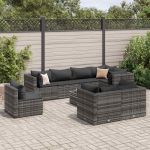 Set mobilier de grădină cu perne, 9 piese, gri, poliratan GartenMobel Dekor