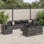 Set mobilier de grădină cu perne, 9 piese, gri, poliratan GartenMobel Dekor