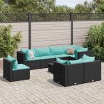 Set mobilier de grădină cu perne, 9 piese, negru, poliratan GartenMobel Dekor