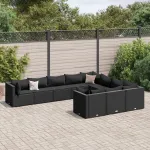 Set canapele de grădină cu perne, 10 piese, negru, poliratan GartenMobel Dekor