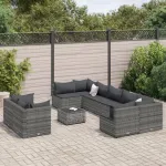 Set mobilier de grădină cu perne, 10 piese, gri, poliratan GartenMobel Dekor