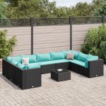 Set mobilier de grădină cu perne, 10 piese, negru, poliratan GartenMobel Dekor