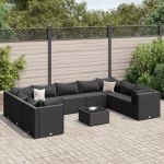 Set mobilier de grădină cu perne, 10 piese, negru, poliratan GartenMobel Dekor