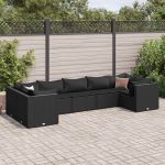 Set mobilier de grădină cu perne, 7 piese, negru, poliratan GartenMobel Dekor