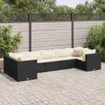 Set mobilier de grădină cu perne, 7 piese, negru, poliratan GartenMobel Dekor