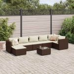 Set mobilier de grădină cu perne, 8 piese, maro, poliratan GartenMobel Dekor