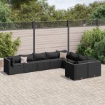 Set mobilier de grădină cu perne, 9 piese, negru, poliratan GartenMobel Dekor