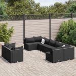 Set mobilier de grădină cu perne, 9 piese, negru, poliratan GartenMobel Dekor