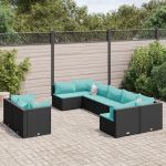 Set mobilier de grădină cu perne, 9 piese, negru, poliratan GartenMobel Dekor