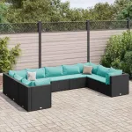 Set mobilier de grădină cu perne, 9 piese, negru, poliratan GartenMobel Dekor