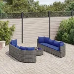Set canapele de grădină, 9 piese, cu perne, gri, poliratan GartenMobel Dekor