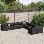 Set canapele de grădină cu perne, 10 piese, negru, poliratan GartenMobel Dekor