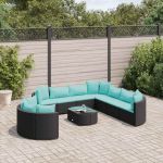 Set canapele de grădină cu perne, 10 piese, negru, poliratan GartenMobel Dekor