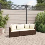 Set canapele de grădină cu perne, 3 piese, maro, poliratan GartenMobel Dekor