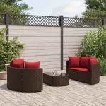 Set canapele de grădină cu perne, 5 piese, maro, poliratan GartenMobel Dekor