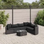 Set canapele de grădină cu perne, 7 piese, negru, poliratan GartenMobel Dekor