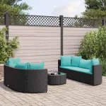 Set canapele de grădină cu perne, 7 piese, negru, poliratan GartenMobel Dekor