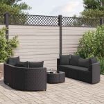 Set canapele de grădină cu perne, 7 piese, negru, poliratan GartenMobel Dekor