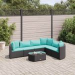 Set canapele de grădină cu perne, 7 piese, negru, poliratan GartenMobel Dekor