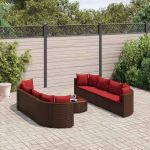 Set canapele de grădină cu perne, 9 piese, maro, poliratan GartenMobel Dekor