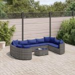 Set mobilier de grădină cu perne, 10 piese, gri, poliratan GartenMobel Dekor