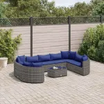 Set mobilier de grădină cu perne, 10 piese, gri, poliratan GartenMobel Dekor