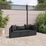 Set mobilier de grădină cu perne, 3 piese, negru, poliratan GartenMobel Dekor