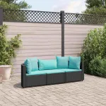Set mobilier de grădină cu perne, 3 piese, negru, poliratan GartenMobel Dekor