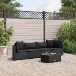 Set mobilier de grădină cu perne, 5 piese, negru, poliratan GartenMobel Dekor
