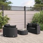Set mobilier de grădină cu perne, 5 piese, negru, poliratan GartenMobel Dekor