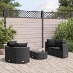 Set mobilier de grădină cu perne, 5 piese, negru, poliratan GartenMobel Dekor