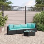 Set mobilier de grădină cu perne, 5 piese, negru, poliratan GartenMobel Dekor