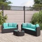 Set mobilier de grădină cu perne, 6 piese, negru, poliratan GartenMobel Dekor