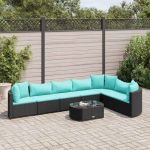 Set mobilier de grădină cu perne, 8 piese, negru, poliratan GartenMobel Dekor