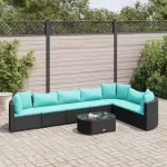 Set mobilier de grădină cu perne, 8 piese, negru, poliratan GartenMobel Dekor